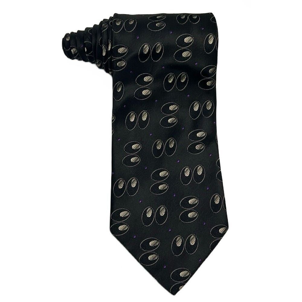 Hugo Boss Men's 100% Silk Black Purple Accents Tie Made In‎ Italy 58" X 4"